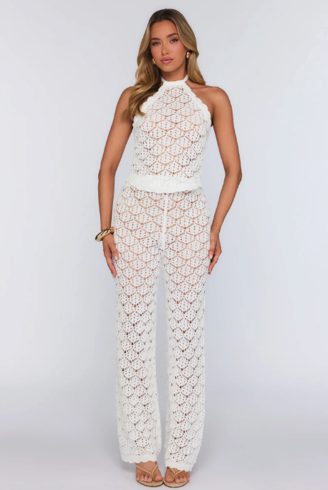 Palm Shade Knit Pants White